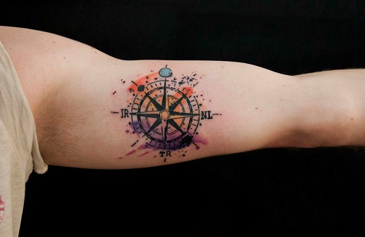A Dash of Color to a Compass Tattoo