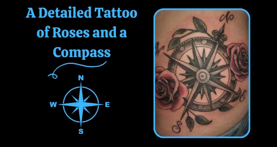 A Detailed Tattoo of Roses and a Compass