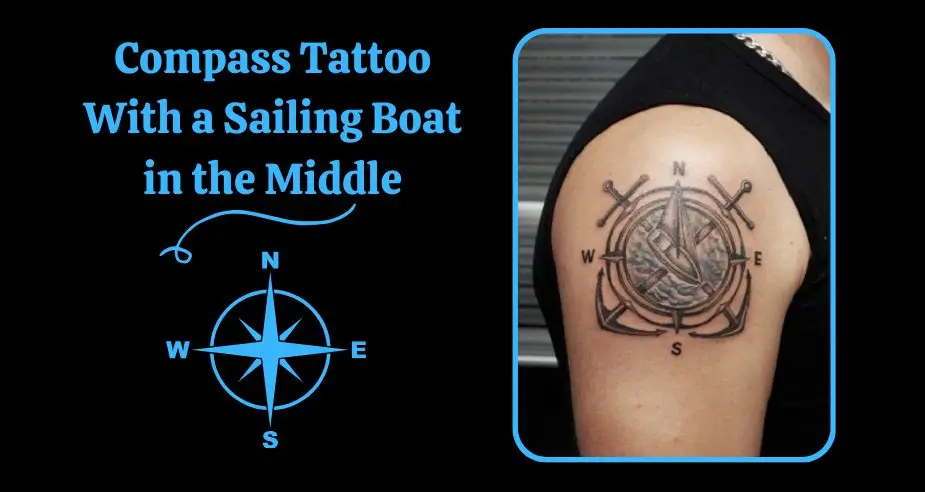 Compass Tattoo With a Sailing Boat in the Middle