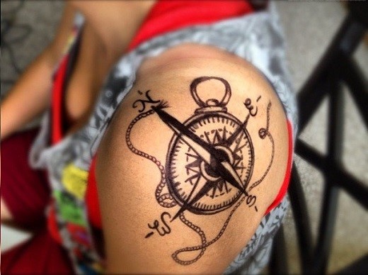 Compass Tattoo on Upper Shoulder