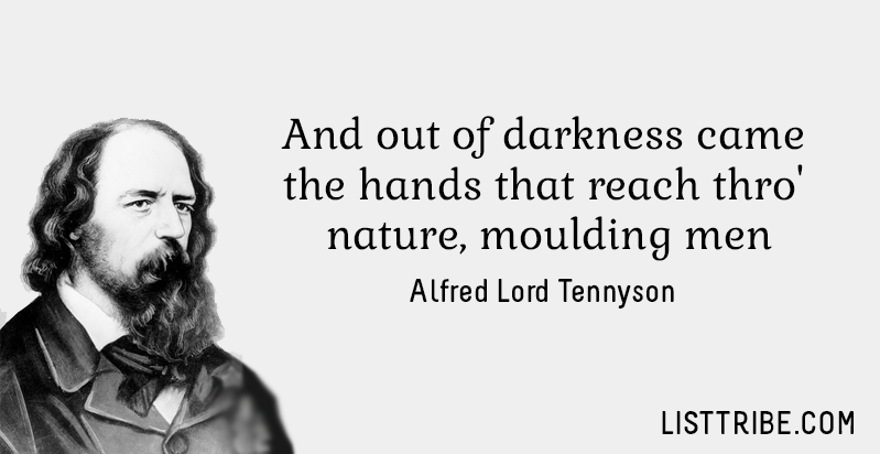 And out of darkness came the hands that reach thro 'nature' moulding men. -Alfred Lord Tennyson