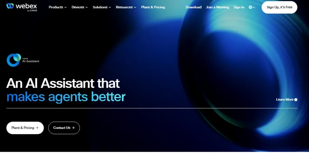 Cisco Webex - A screenshot of Cisco Webex Homepage