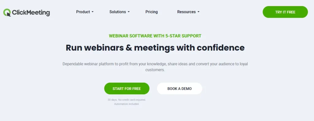 ClickMeeting - A screenshot of ClickMeeting Homepage