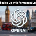 OpenAI logo on a modern corporate building representing the new permanent London headquarters.
