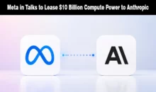 Meta and Anthropic logos connected by a digital data line.